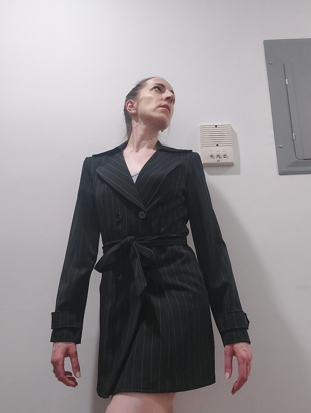 Mandee size 5 Black and White Striped Trench coat - Picture 4 of 14